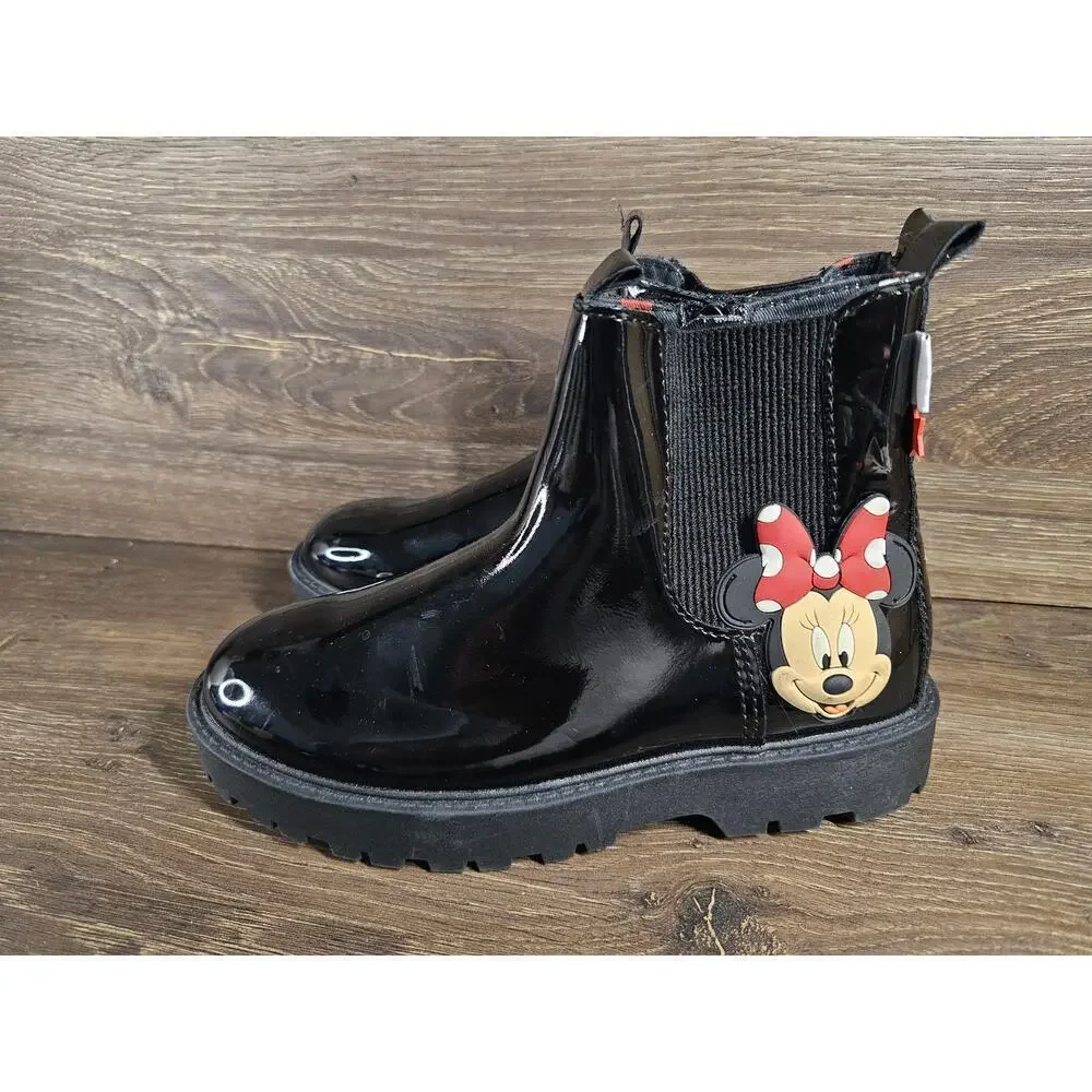 Zara Girls Black Disney Mickey Mouse Side Zip Lace Front Boots Shoes EU35 US 4.5